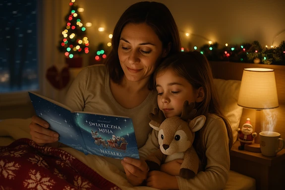 Mama czyta dziecku personalizowaną książkę - magiczny moment odkrywania opowieści